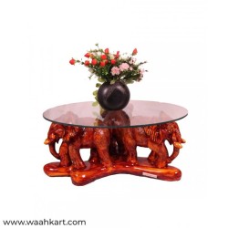Wooden Shade Elephant Center Table (Without Glass)
