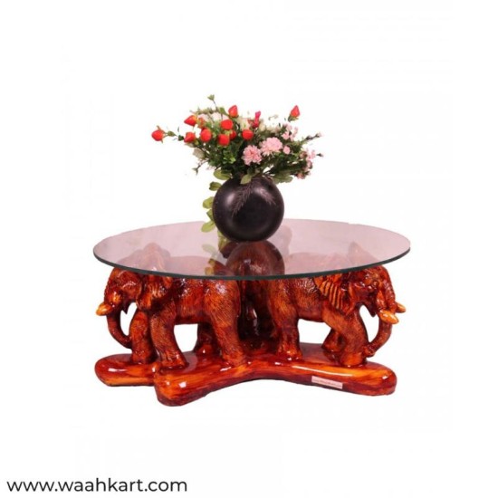 Wooden Shade Elephant Center Table (Without Glass)