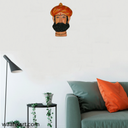 Gujarati Man Face Wall Hanging With Orange Pagdi