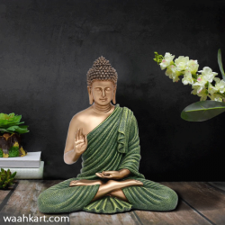Spiritual Gautam Buddha Sitting Statue - Green And Golden Shade
