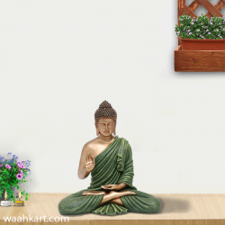 Gautam Buddha Sitting Statue - Green And Golden Shade
