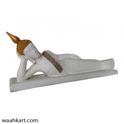 Table Top Sleeping Buddha In White And Golden Shade