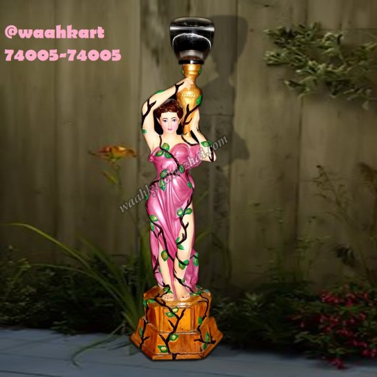 Traditional French Lady Statue Holding Lamp
