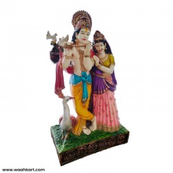 Radha Krishna With White Peacock Statue