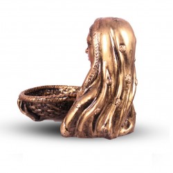 Lady Faced Statue With Small Basket - Golden