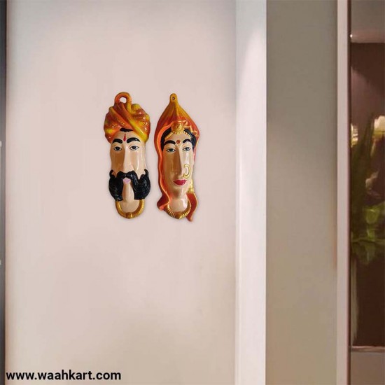 Rajasthani Orange Couples Face Wall Hanging