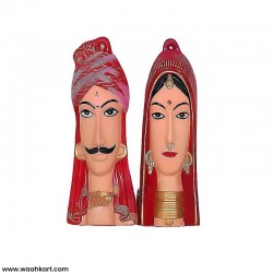 Pink Gujarati Couples Face Wall Hanging