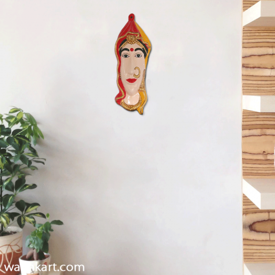Rajasthani Female Face - Red Wall Hanging