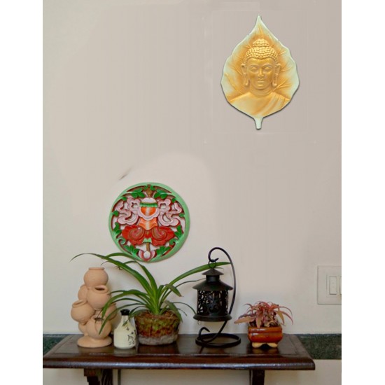 Golden Cream Buddha In Leaf - Wall Hanging