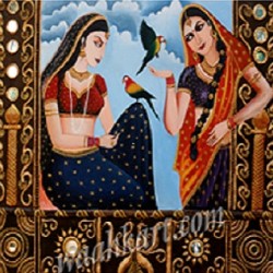 Rajasthani Royal Lady Canvas 3D Mural Painting