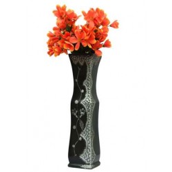 Stylish Black Pot With Silver Flower Design
