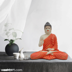 Spiritual Gautam Buddha Sitting Statue - Orange Shade