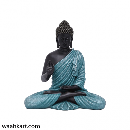 Spiritual Gautam Buddha Sitting Statue - Black And Blue Shade