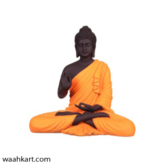 Spiritual Gautam Buddha Sitting Statue- Black And Orange