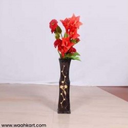 Dark Brown Vase With Golden Flower Design