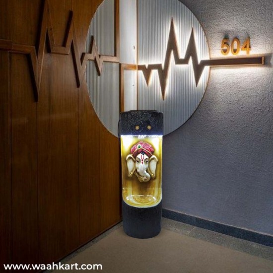 Wooden Look Ganesha Face With Light And Music