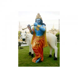 White Cow With Krishna