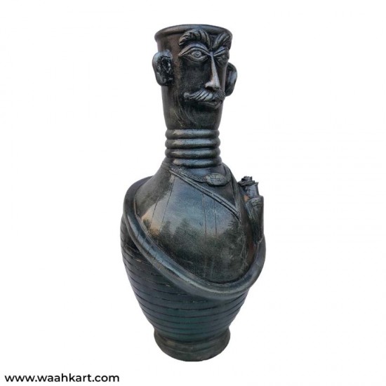 Metallic Dark Bluish Coloured Vase- In Face Sculptured