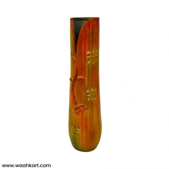 Wooden Colored Vase With Face Engraved