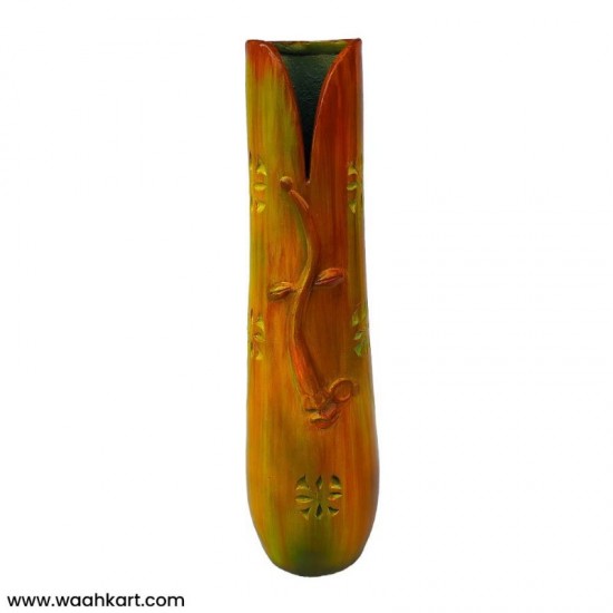 Wooden Colored Vase With Face Engraved