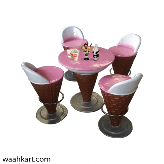 Ice Cream Shape - Set Of 1 Table And 4 Chair In Pink Shade
