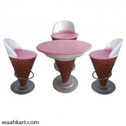 Ice Cream Shape - Set of 1 Table And 3 Chair In Pink Shade