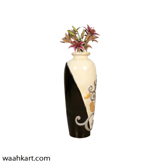 Black And Off White Embossed Design Vase