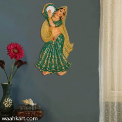 Village Lady Wall Hanging With Tambourine- Green