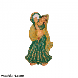 Village Lady Wall Hanging With Tambourine- Green